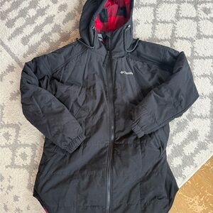 Columbia Black Jacket with Red Plaid Lining